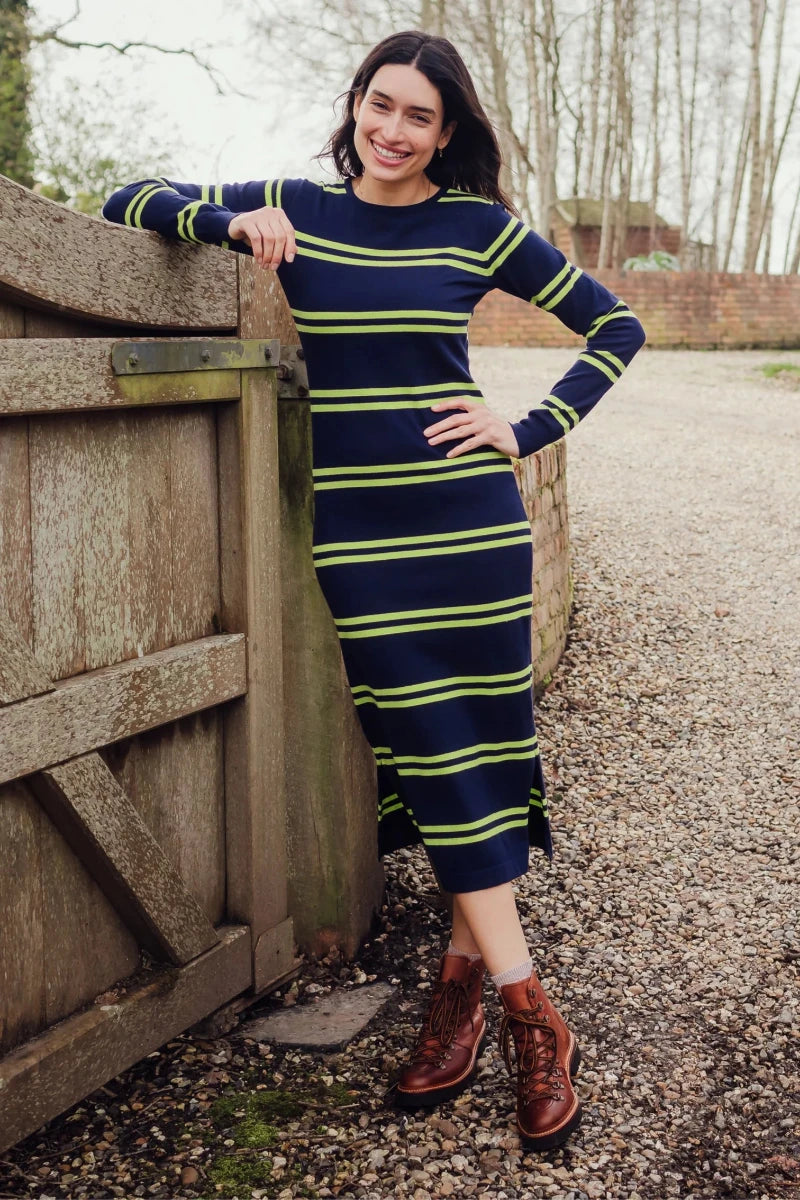 Sugarhill - Liselle midi knit dress - Navy double stripe – MOI