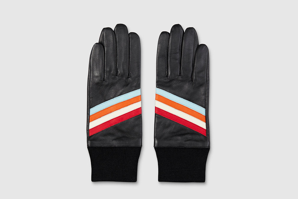 Mabel Sheppard - Retro Stripe Leather Gloves - Black