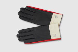 Mabel Sheppard - Colourblock Leather Gloves - Black Cream Red