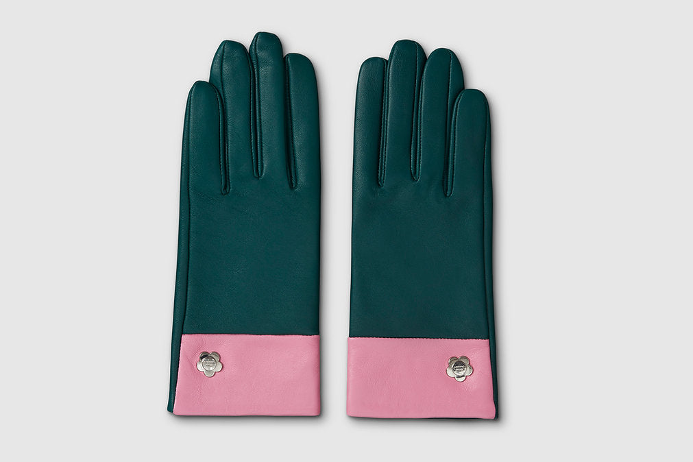 Mabel Sheppard - Colour Block Leather Gloves - Green & Pink