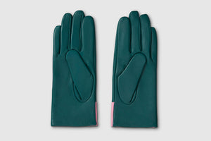 Mabel Sheppard - Colour Block Leather Gloves - Green & Pink