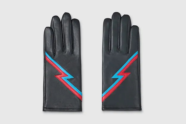 Mabel Sheppard - Ziggy Lightning Bolt Leather Gloves - Black, Blue, Red