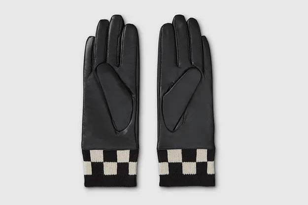 Mabel Sheppard - Checker Cuff Leather Gloves - Black