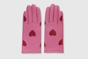 Mabel Sheppard - Heart Leather Gloves - Pink and Red