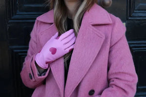 Mabel Sheppard - Heart Leather Gloves - Pink and Red