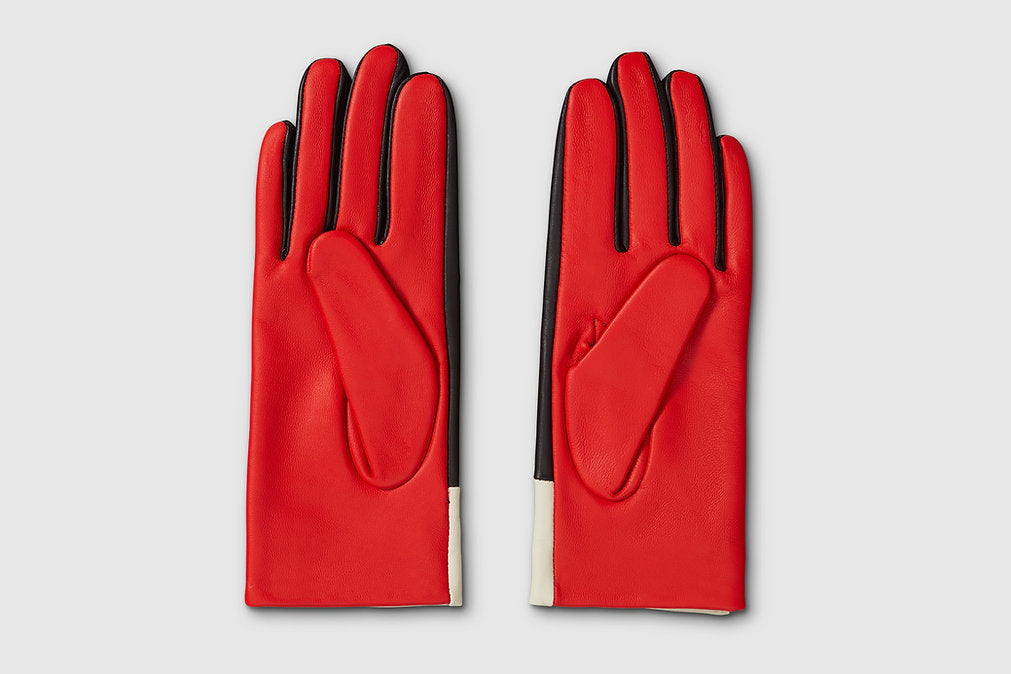 Mabel Sheppard - Colourblock Leather Gloves - Black Cream Red