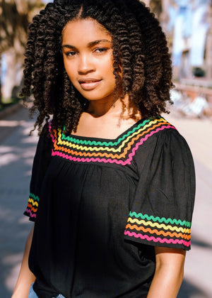 Sugarhill - Carmen Top- Black, Rainbow