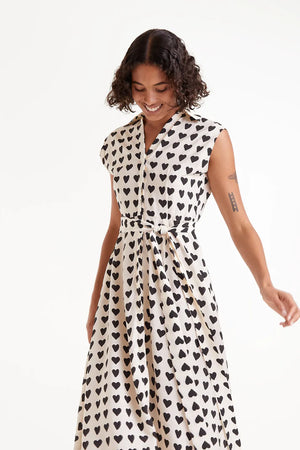 Compania - Hearts Shirt Dress - Black & Cream