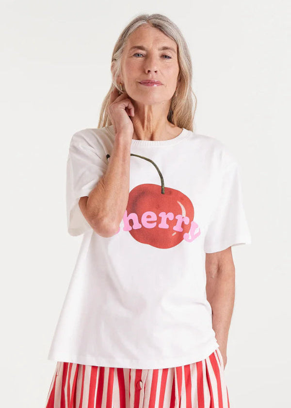 Compania - Cherry Print Tee- White