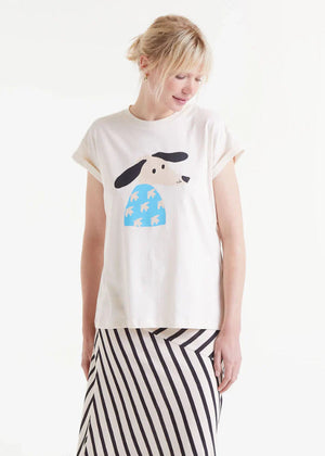 Compania - Dove Dog Print T-Shirt - Ecru