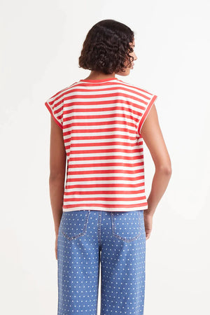 Compania - Red Striped Tank Top - Red & White with Pink heart