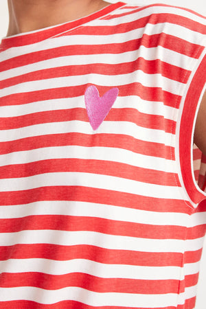 Compania - Red Striped Tank Top - Red & White with Pink heart