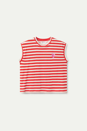 Compania - Red Striped Tank Top - Red & White with Pink heart