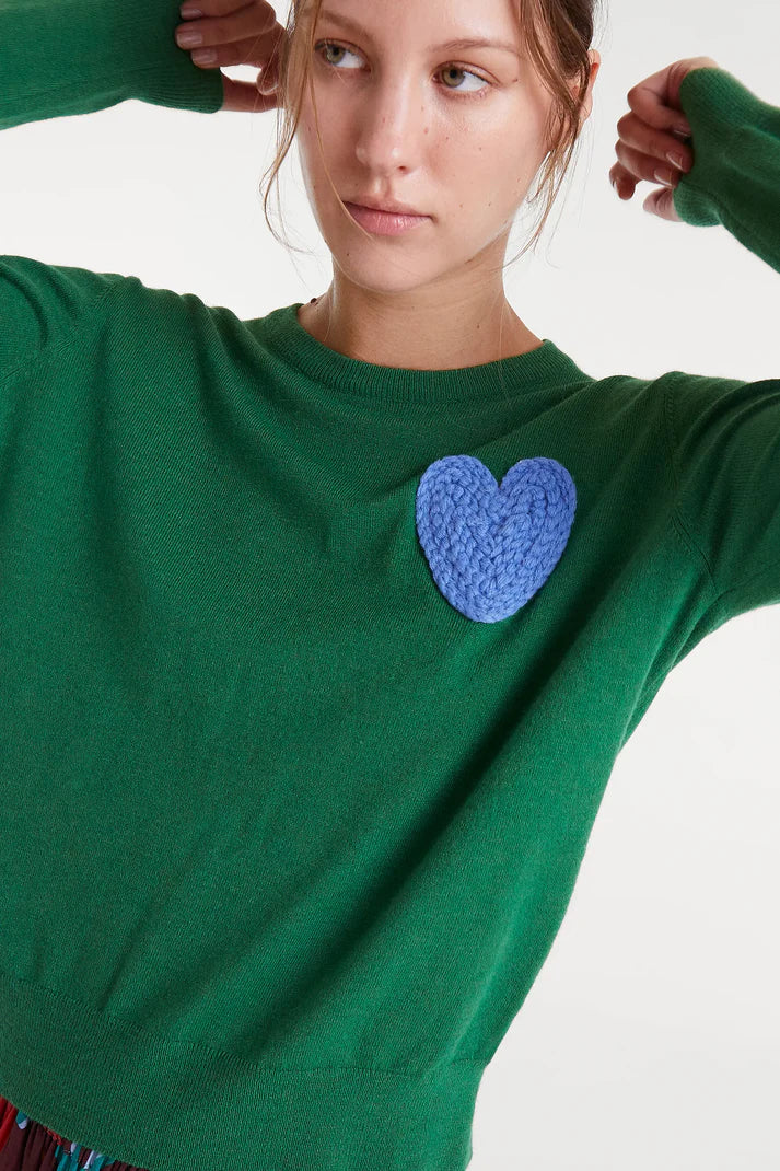 Compania - Blue Heart Jumper - Green Knit