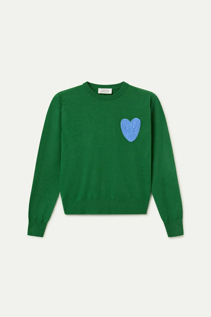 Compania - Blue Heart Jumper - Green Knit