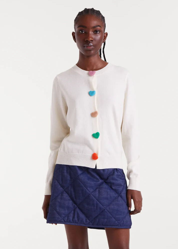 Compania - Heart Button Cardigan - Ecru