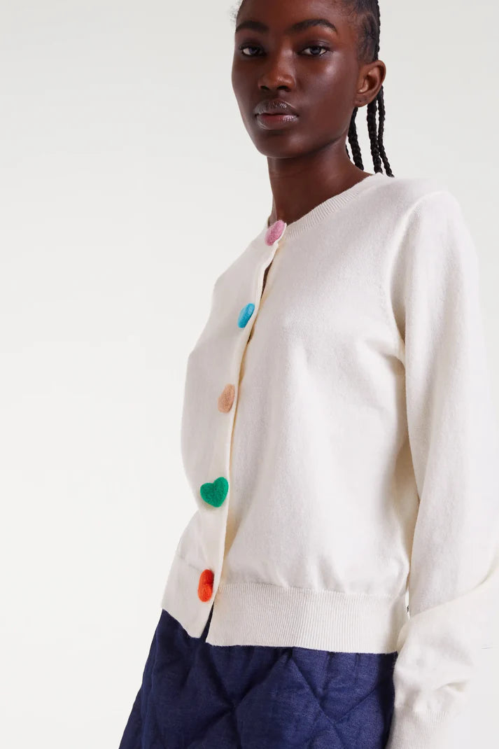 Compania - Heart Button Cardigan - Ecru