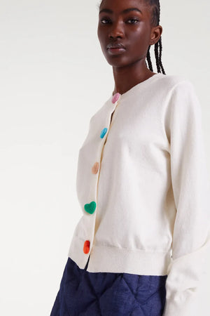 Compania - Heart Button Cardigan - Ecru