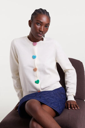 Compania - Heart Button Cardigan - Ecru