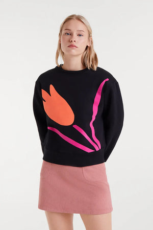 Compania - Flower Print Sweatshirt - Black