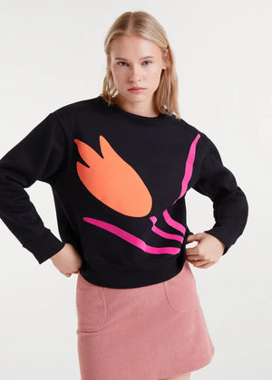 Compania - Flower Print Sweatshirt - Black