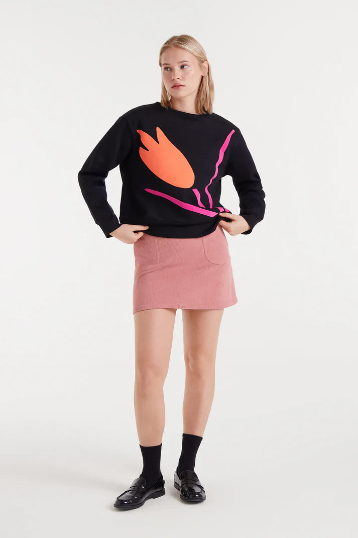 Compania - Flower Print Sweatshirt - Black
