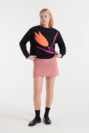 Compania - Flower Print Sweatshirt - Black