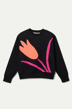 Compania - Flower Print Sweatshirt - Black