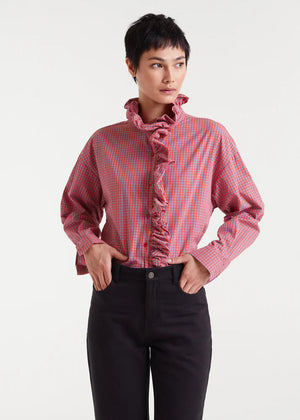 Compania - Gingham Ruffle Shirt - Red
