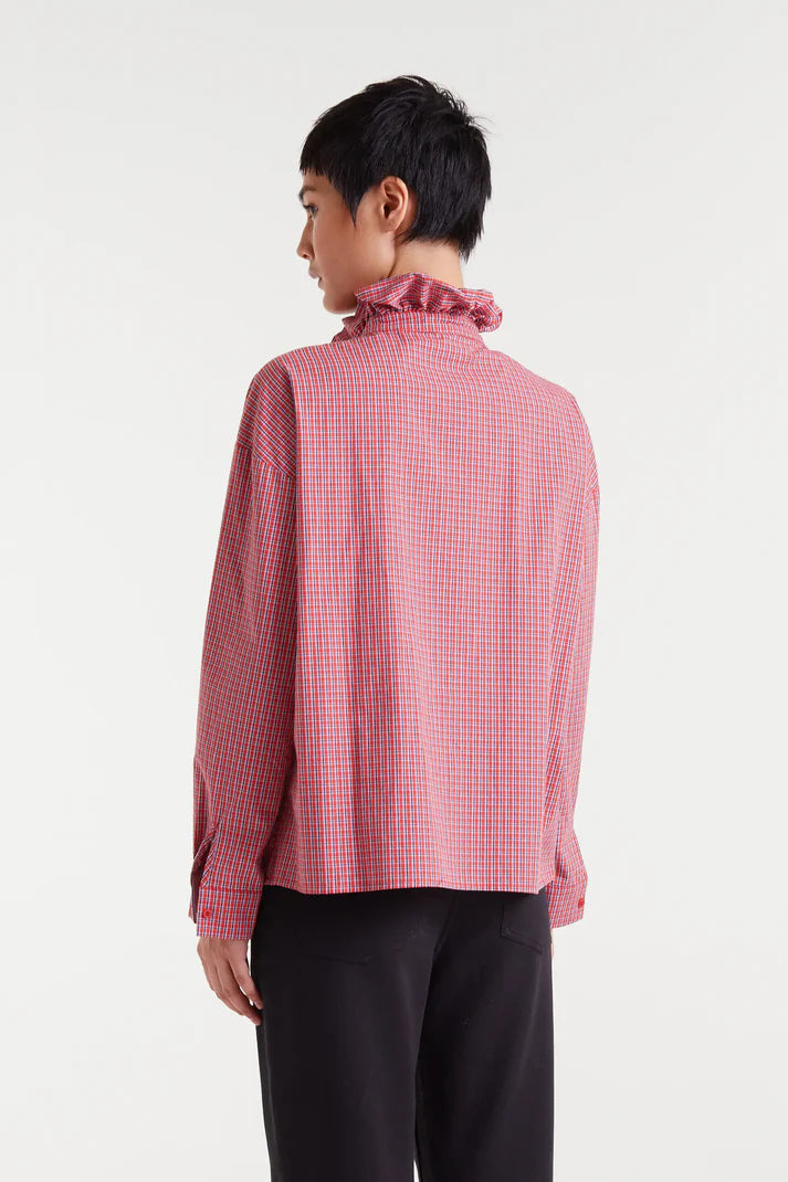 Compania - Gingham Ruffle Shirt - Red