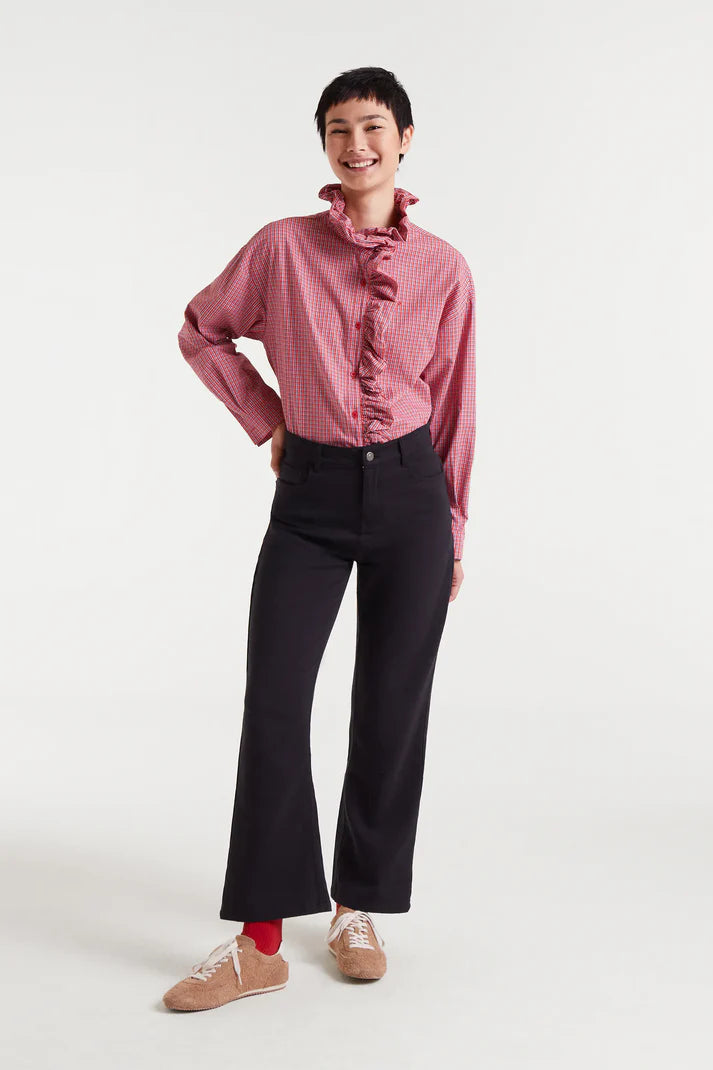 Compania - Gingham Ruffle Shirt - Red