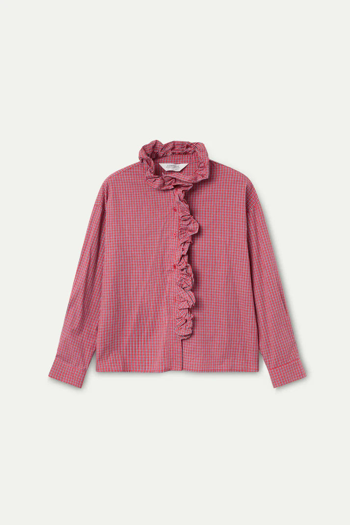 Compania - Gingham Ruffle Shirt - Red