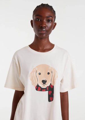 Compania - Dog with Heart Scarf Tee - Ecru
