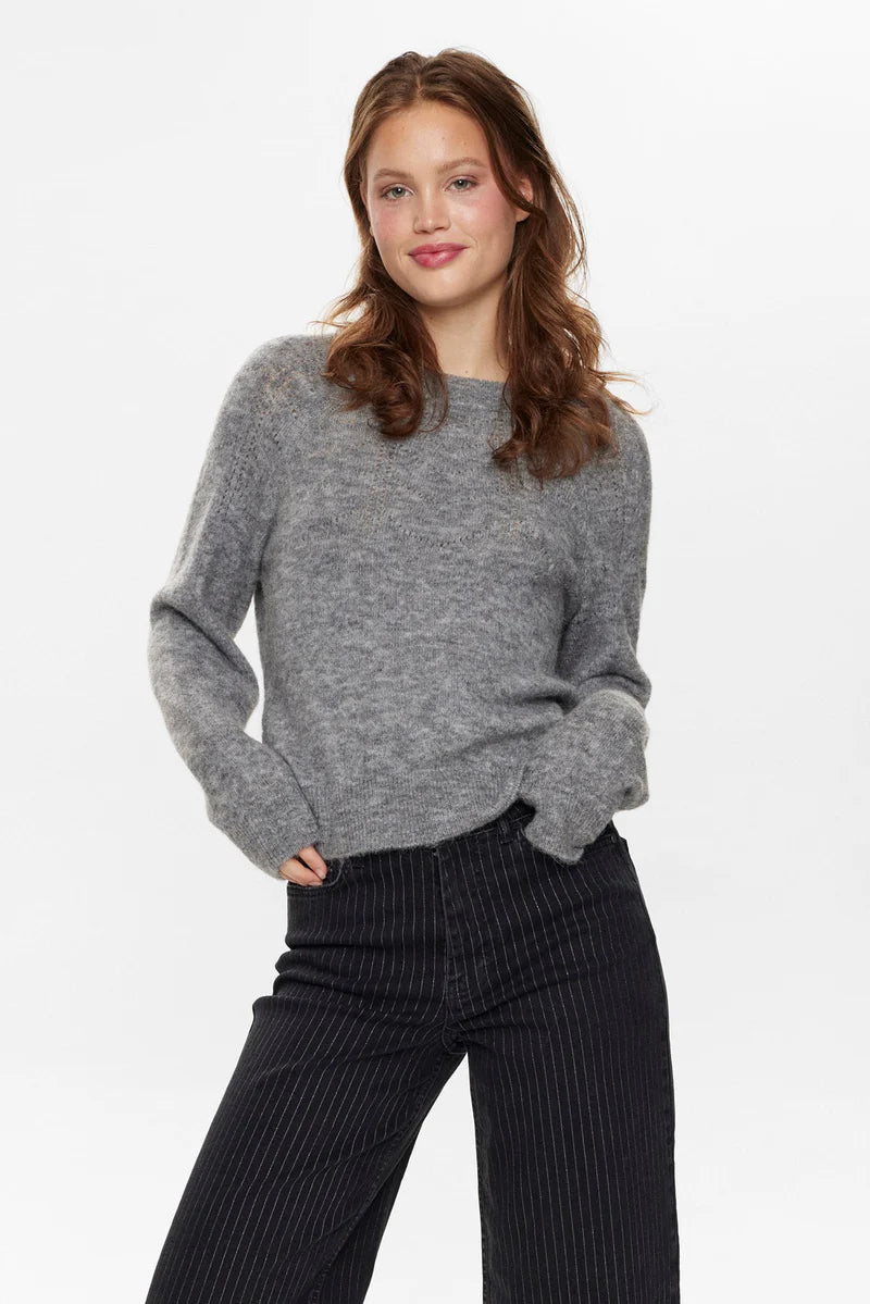 Numph - Nuriette Bow Pullover - Medium Grey mel