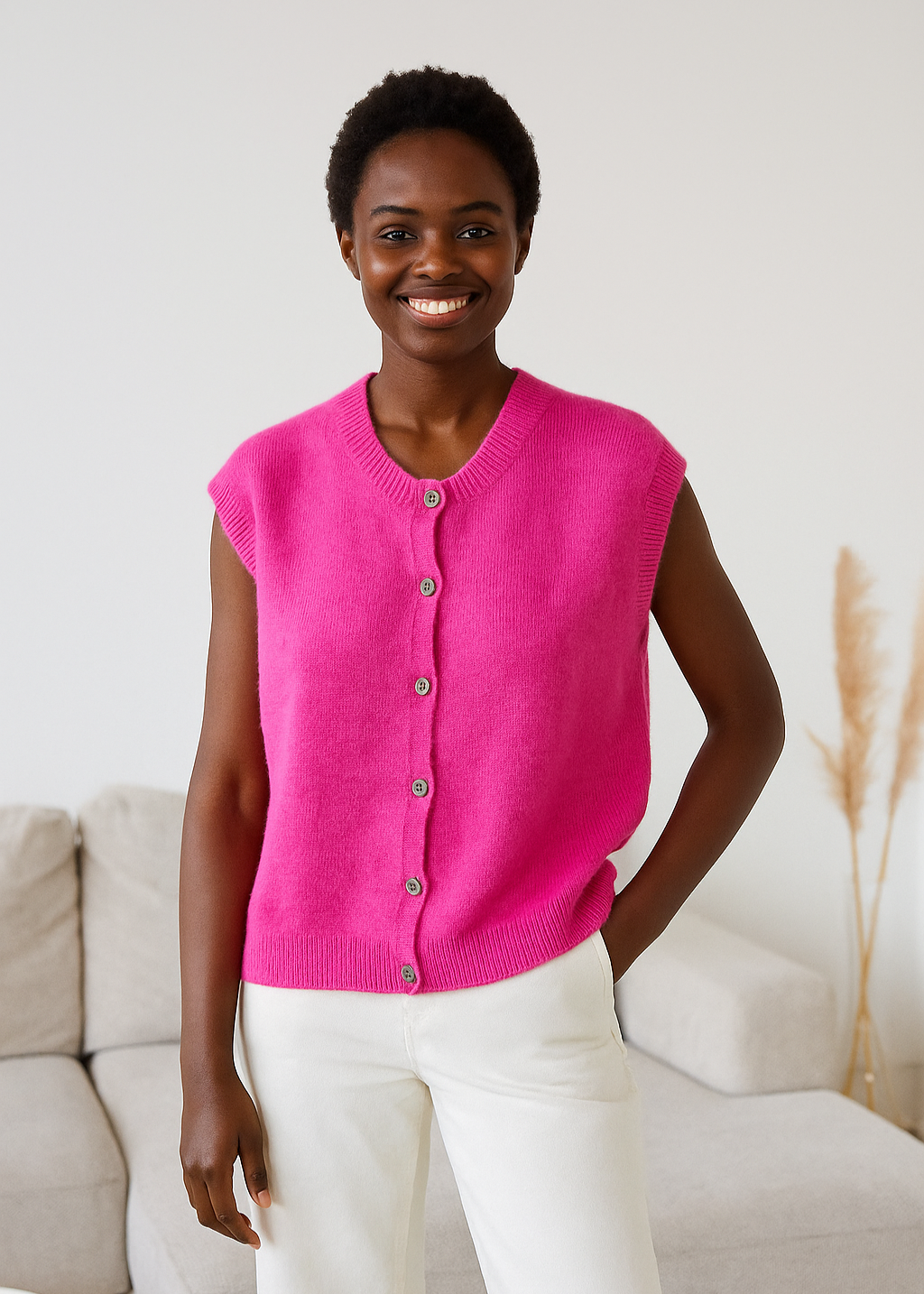 Will - Neon Pink sleeveless Cardigan
