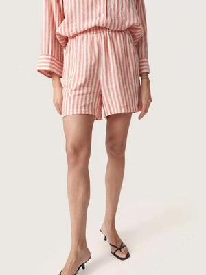 Soaked - Belira Shorts - Hot Coral Stripes