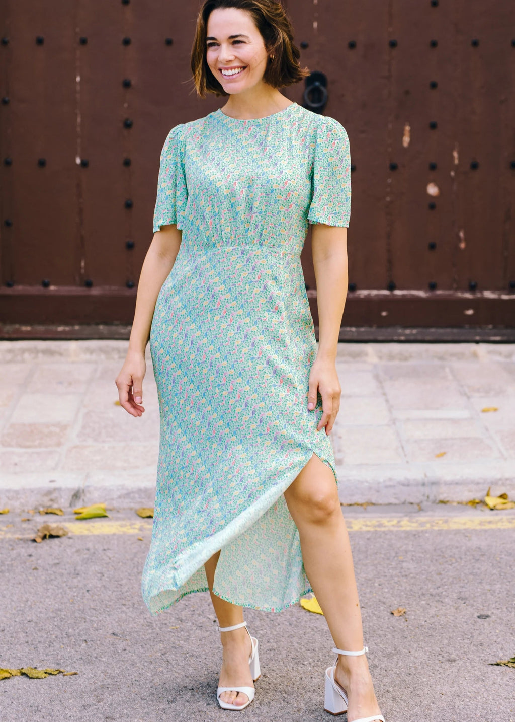 Sugarhill - Kay Midi Tea Dress - White/Multi Garden Waves