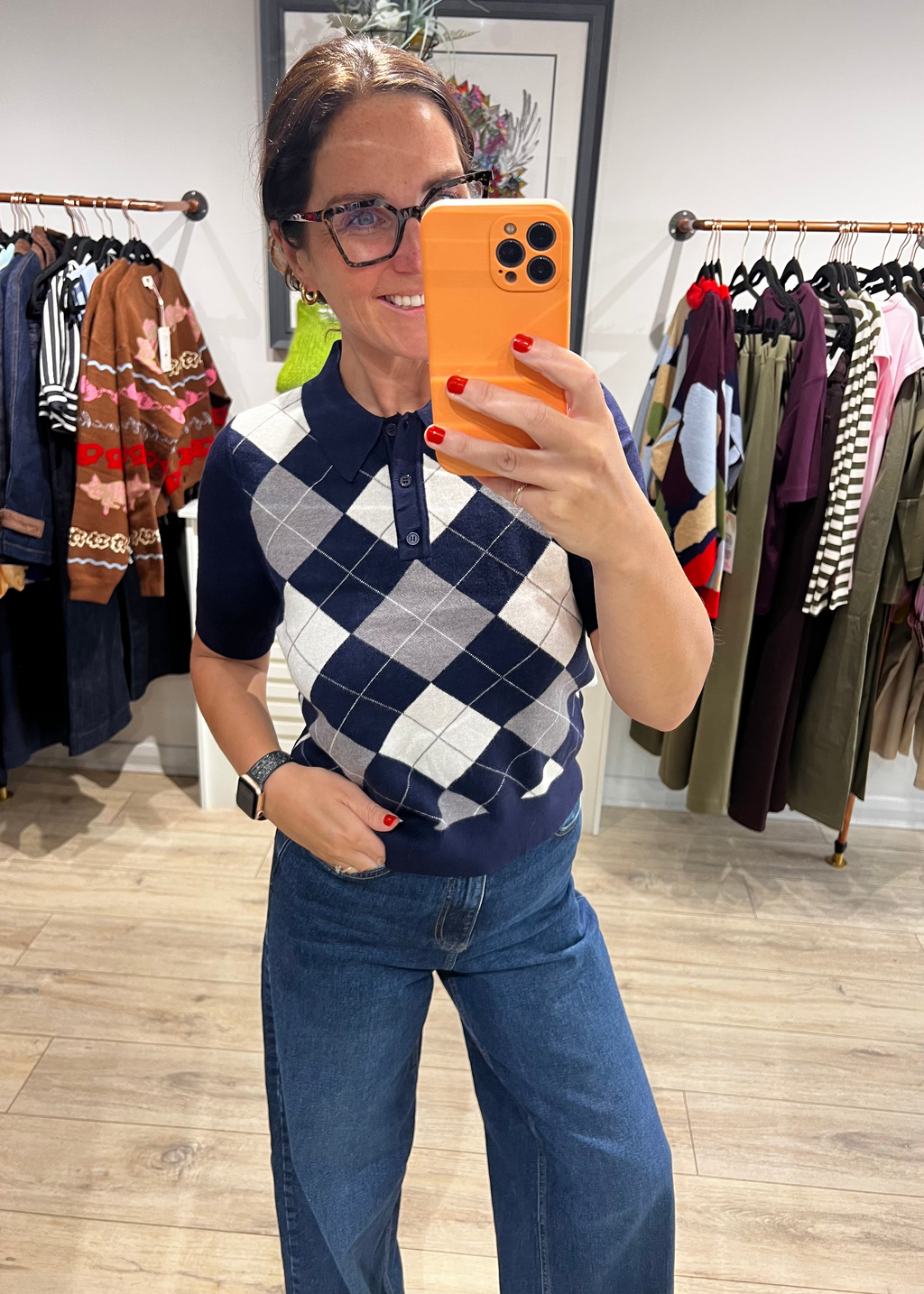 April 1986 - Short Sleeve Sweater - Navy Argyle