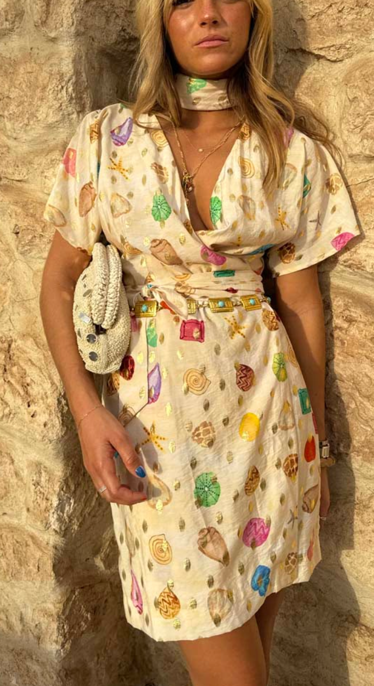 NFD - Cream Shell Mini Wrap Dress