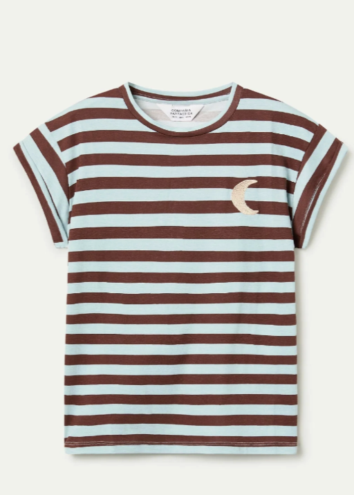 Compania - Stripe Crescent Moon Tee - Blue & brown