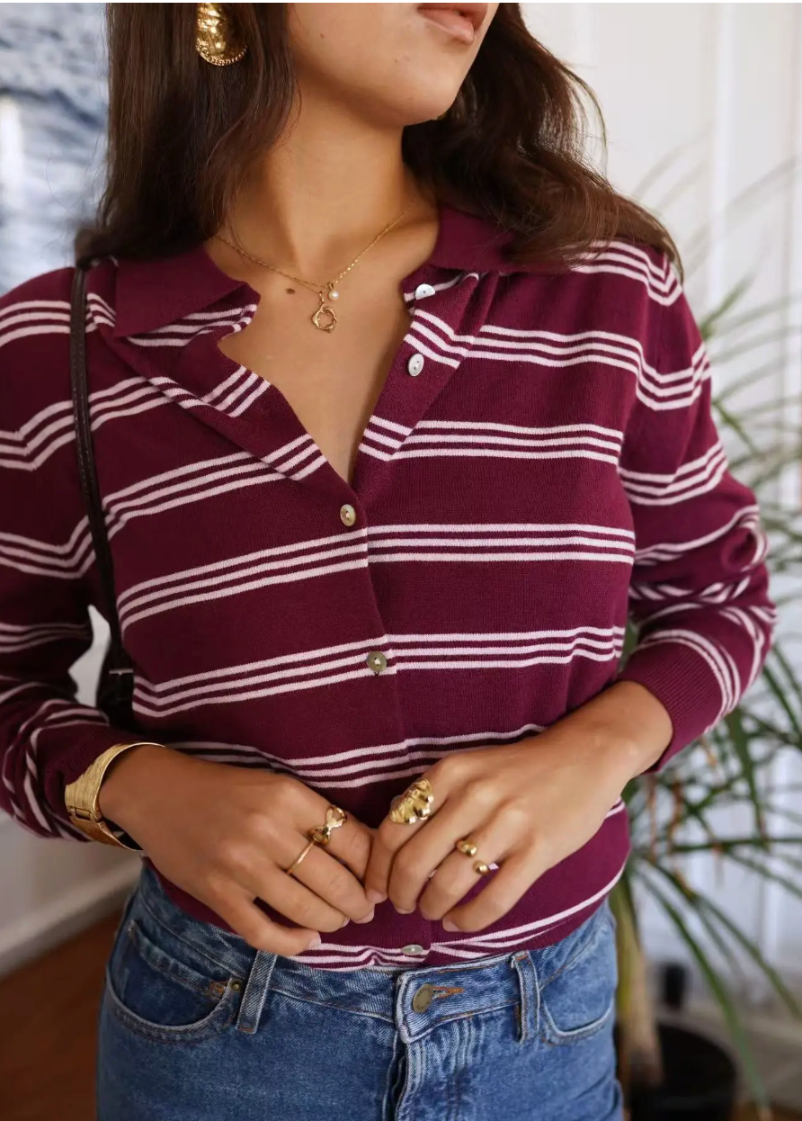 April 86 - Striped Soft Cardigan - Burgundy