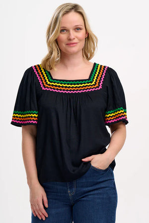 Sugarhill - Carmen Top- Black, Rainbow