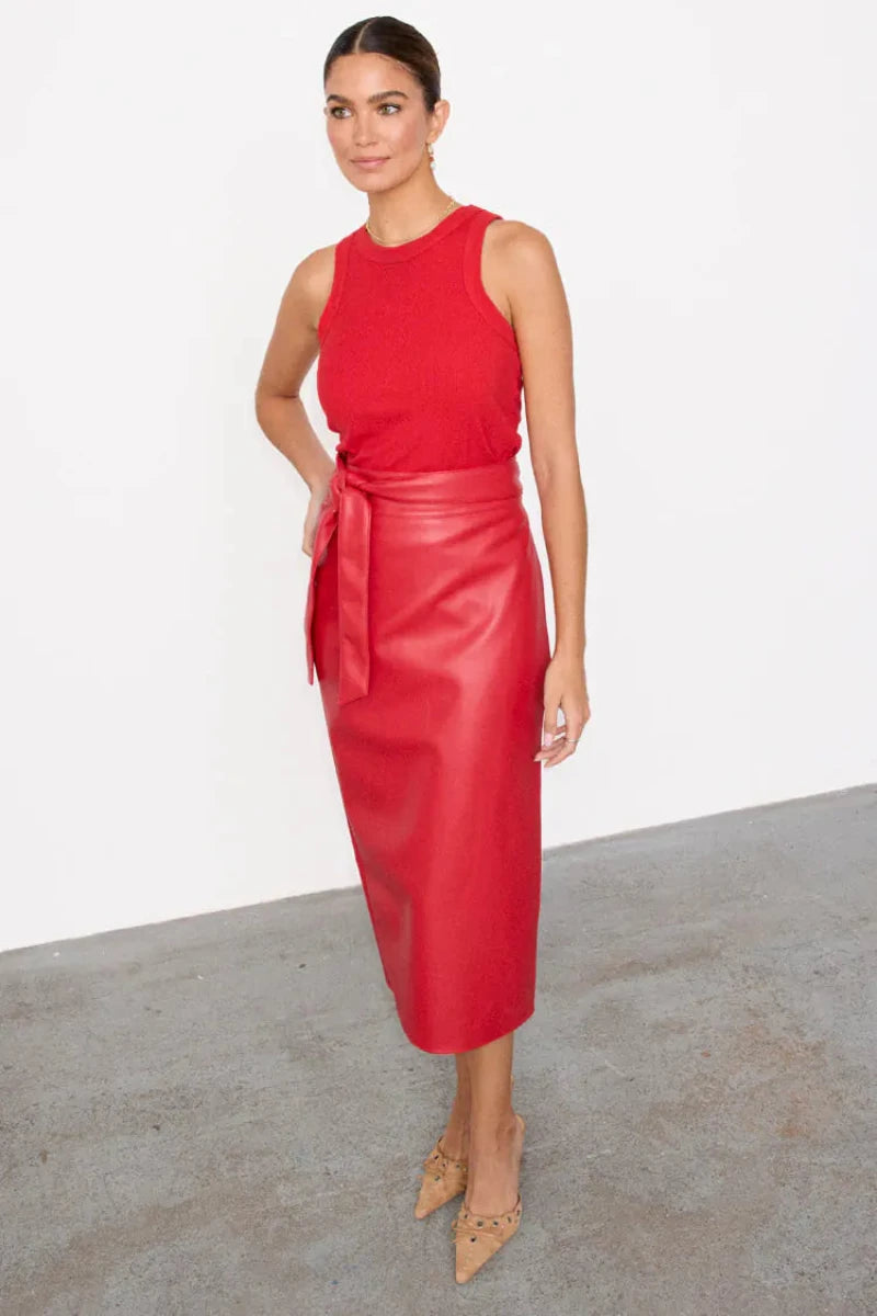 Never Fully Dressed - Jaspre Wrap Skirt - Deep Red Vegan Leather